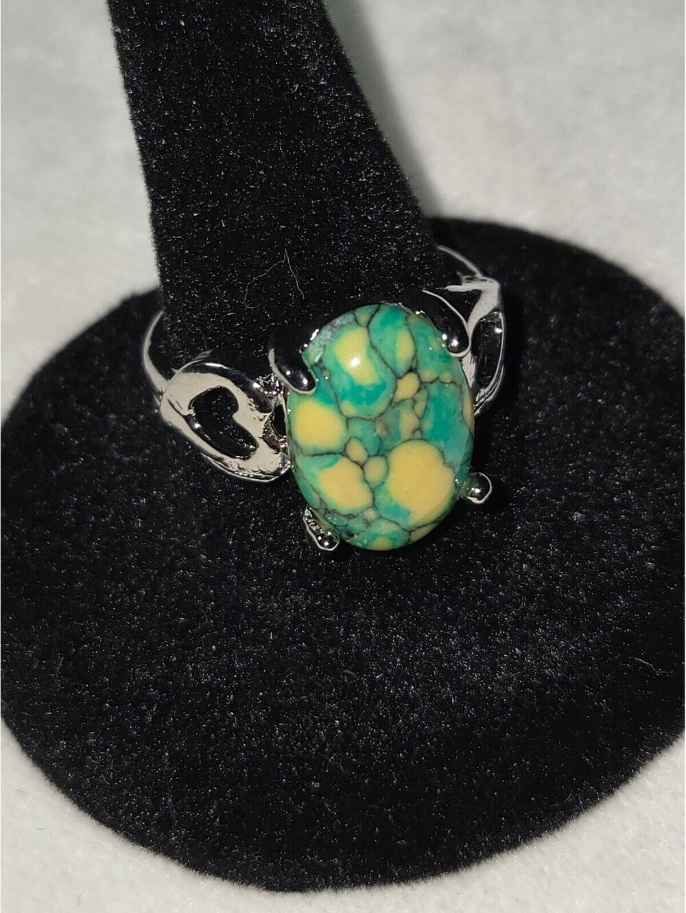 Contemporary Women's Ring with Dark Green and Yellow Stone, New,  Size 7